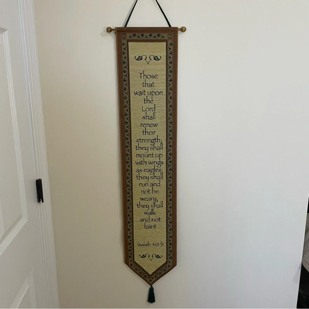 Inspirational Scripture Tapestry Bell Pull - Brown and Cream